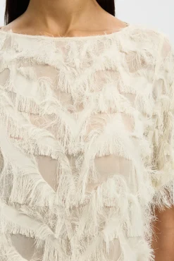 Blusa manga corta con tejido flecos