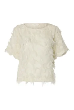 Blusa manga corta con tejido flecos