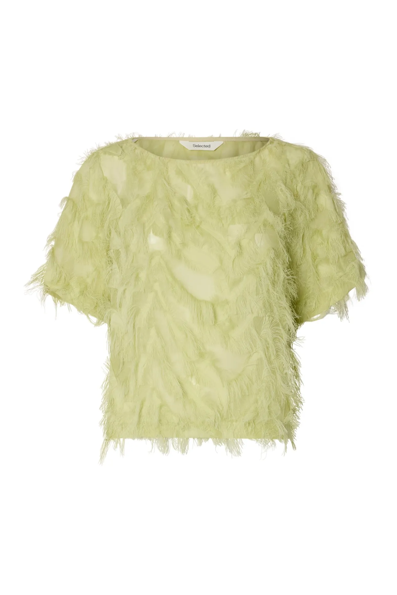 Blusa manga corta con tejido flecos
