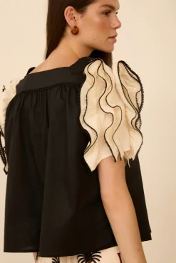 Blusa manga corta volantes