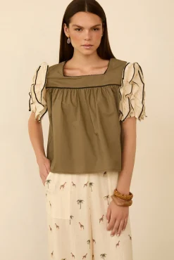 Blusa manga corta volantes