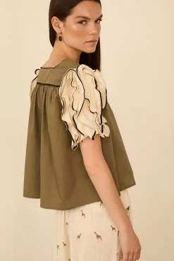 Blusa manga corta volantes