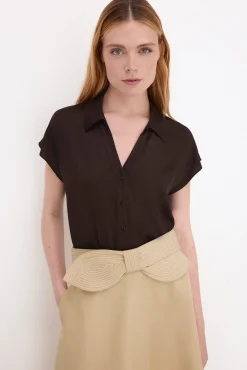Blusa satén manga corta