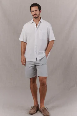 Camisa algodón lino cuadros manga corta