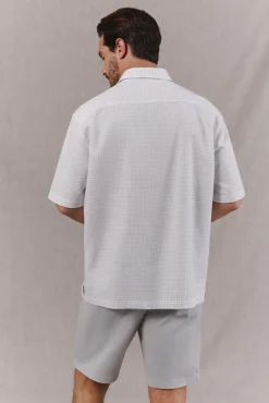 Camisa algodón lino cuadros manga corta