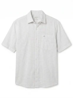Camisa algodón lino cuadros manga corta