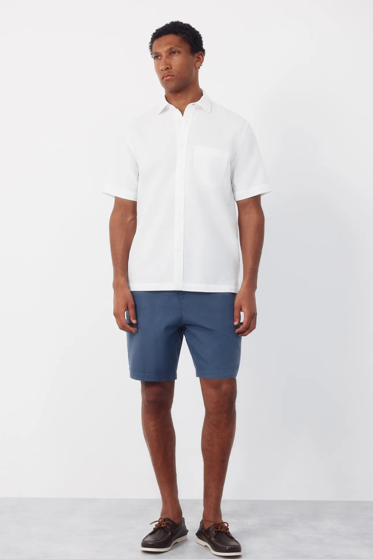 Camisa algodón lino lisa manga corta