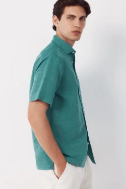 Camisa algodón lino lisa manga corta