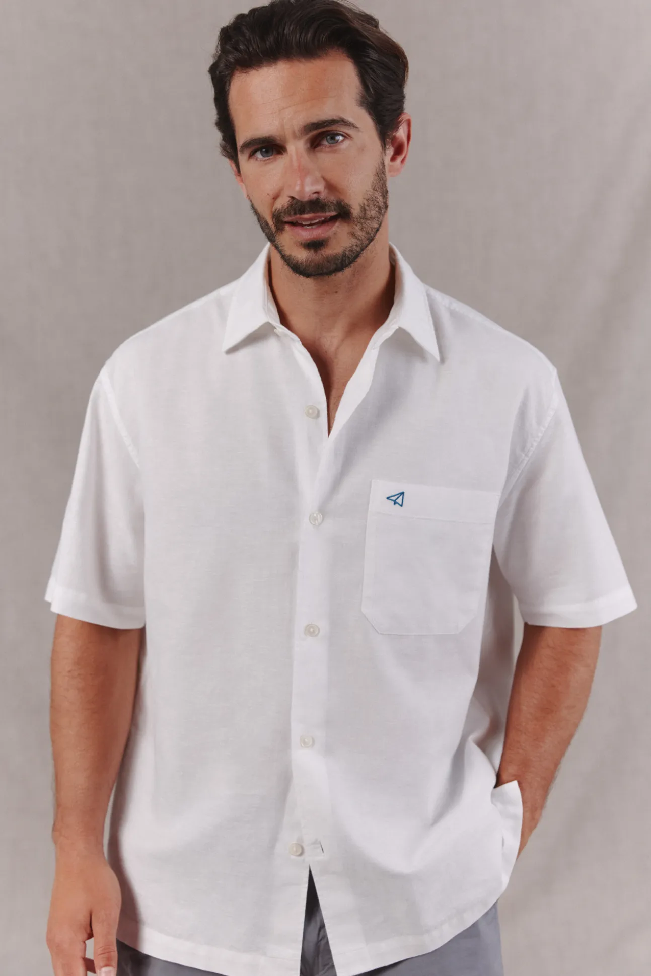 Camisa algodón lino lisa manga corta