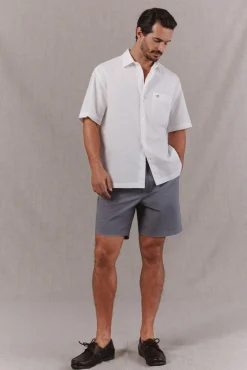 Camisa algodón lino lisa manga corta