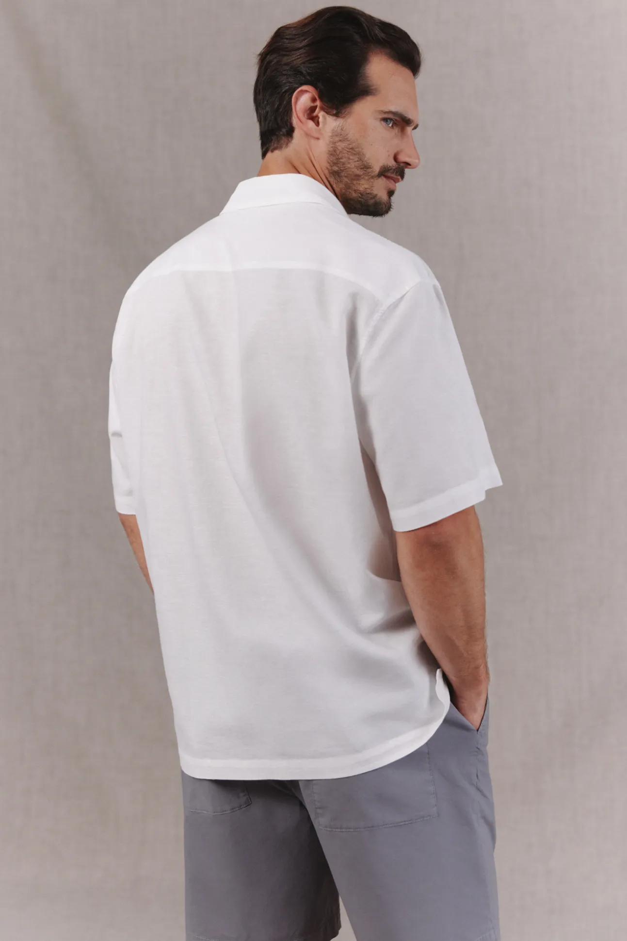 Camisa algodón lino lisa manga corta