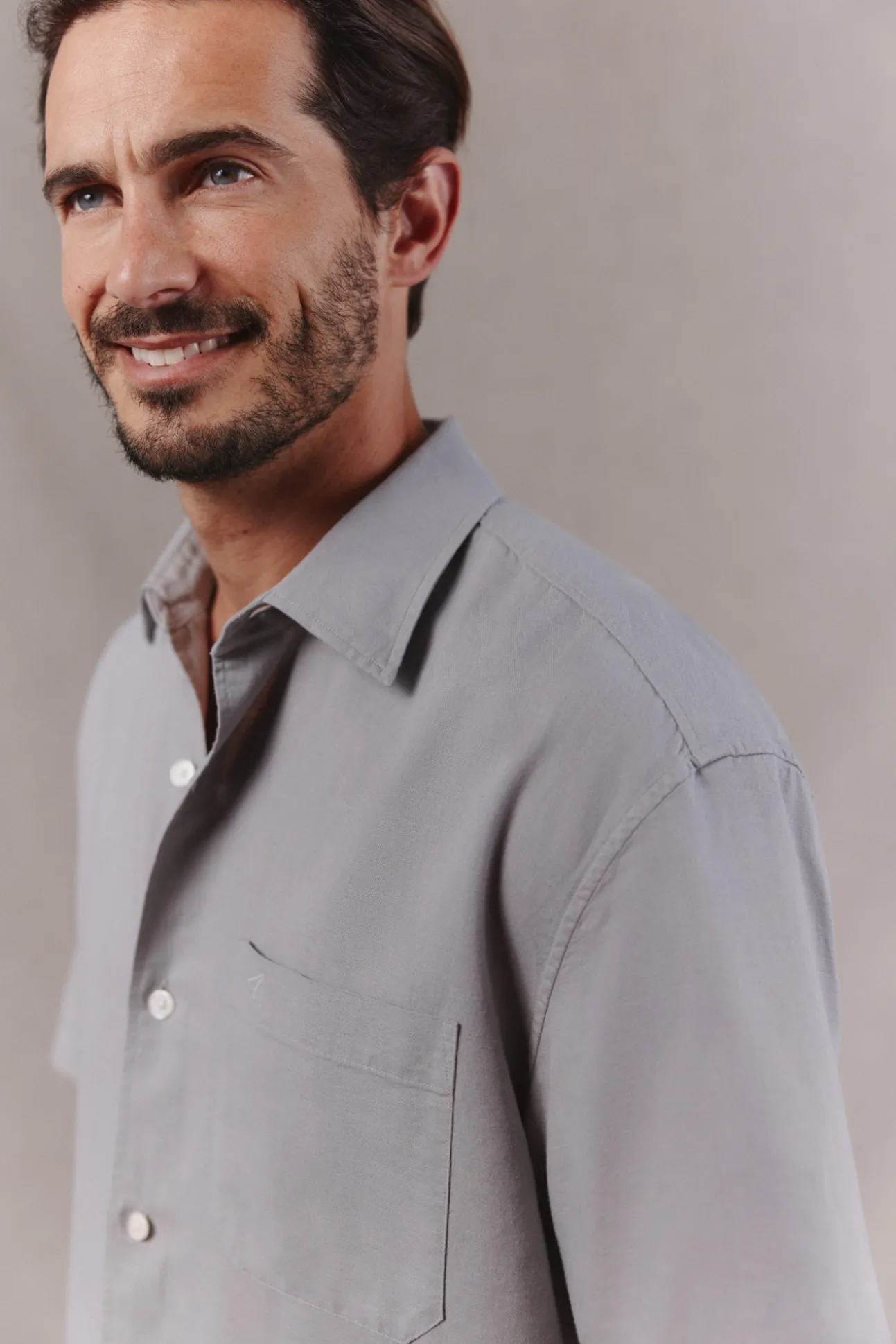 Camisa algodón lino lisa manga corta