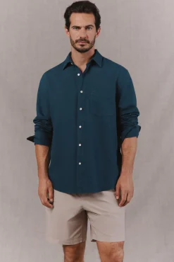 Camisa algodón lino lisa manga larga
