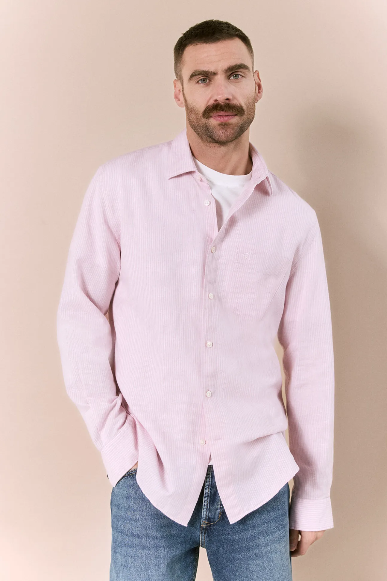 Camisa algodón lino rayas