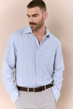 Camisa algodón lino rayas