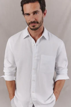 Camisa algodón lino rayas manga larga