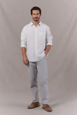 Camisa algodón lino rayas manga larga