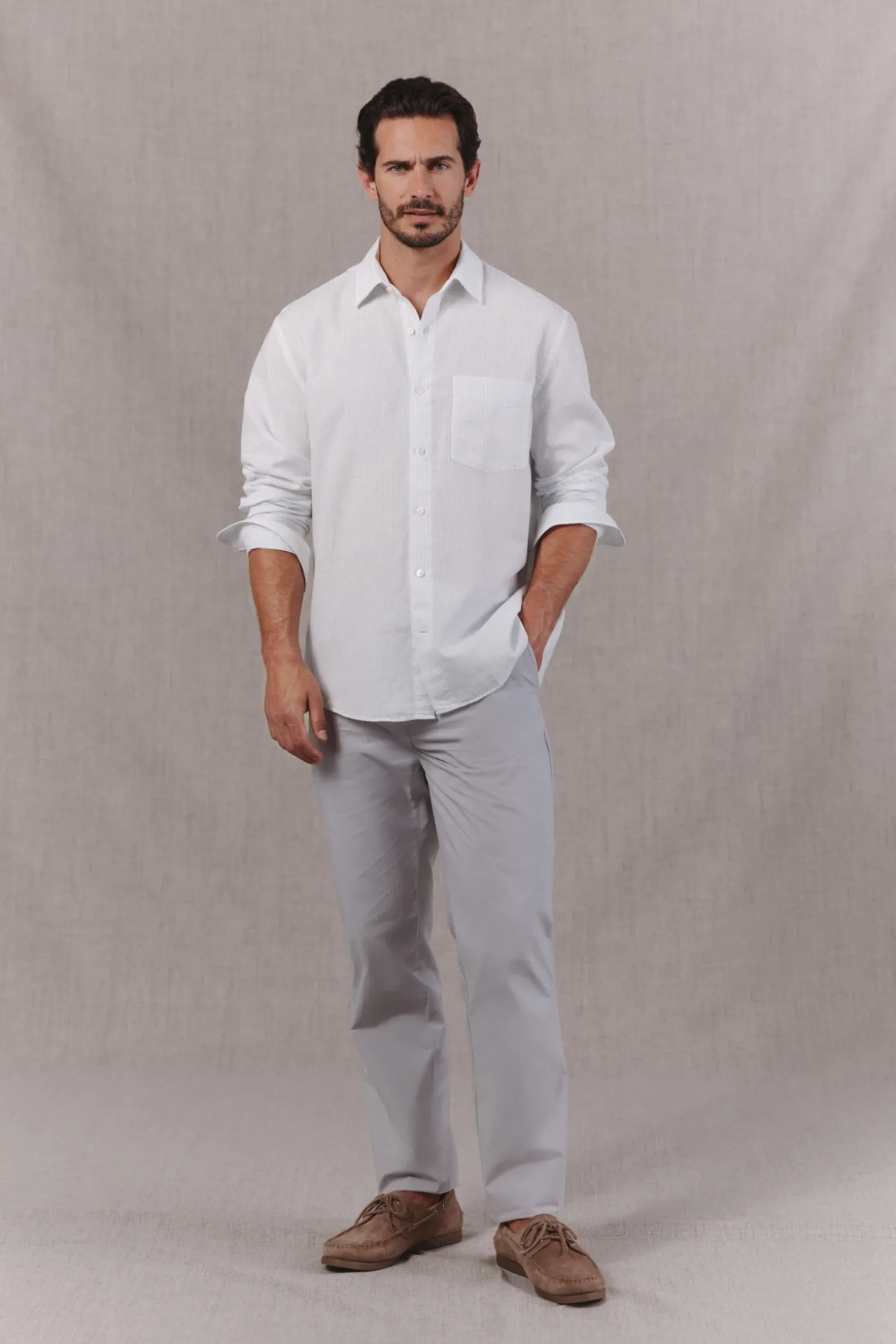 Camisa algodón lino rayas manga larga