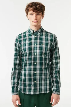 Camisa elástica con estampado de cuadros para hombre
