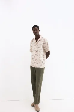 Camisa estampada manga corta lino algodón