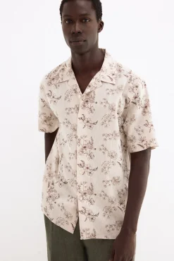 Camisa estampada manga corta lino algodón