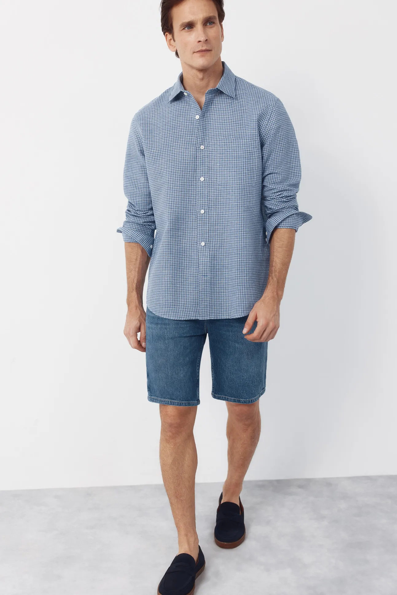 Camisa lino algodón cuadros