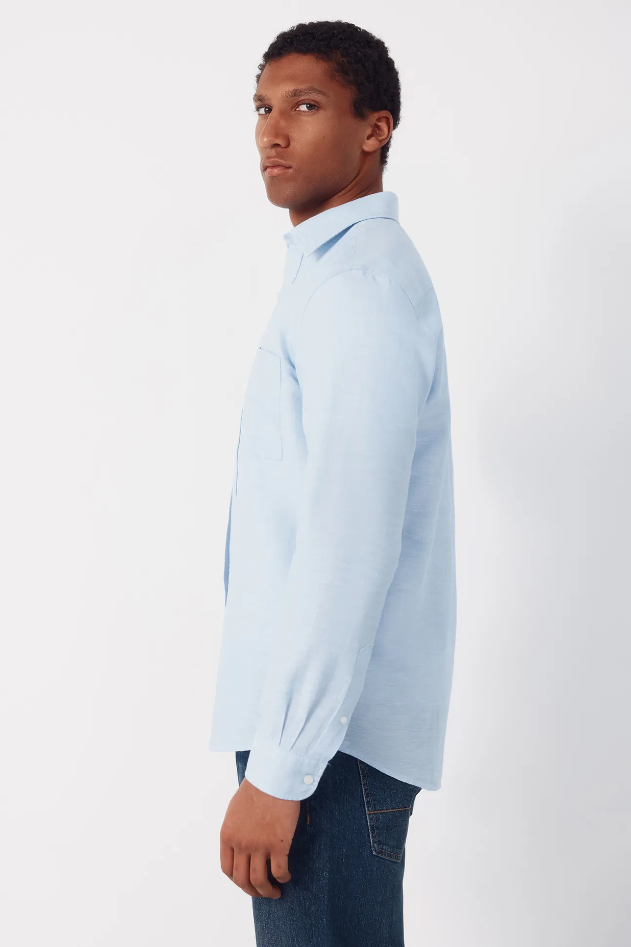 Camisa lino algodón liso