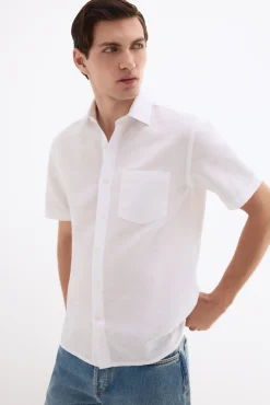 Camisa lisa lino algodón