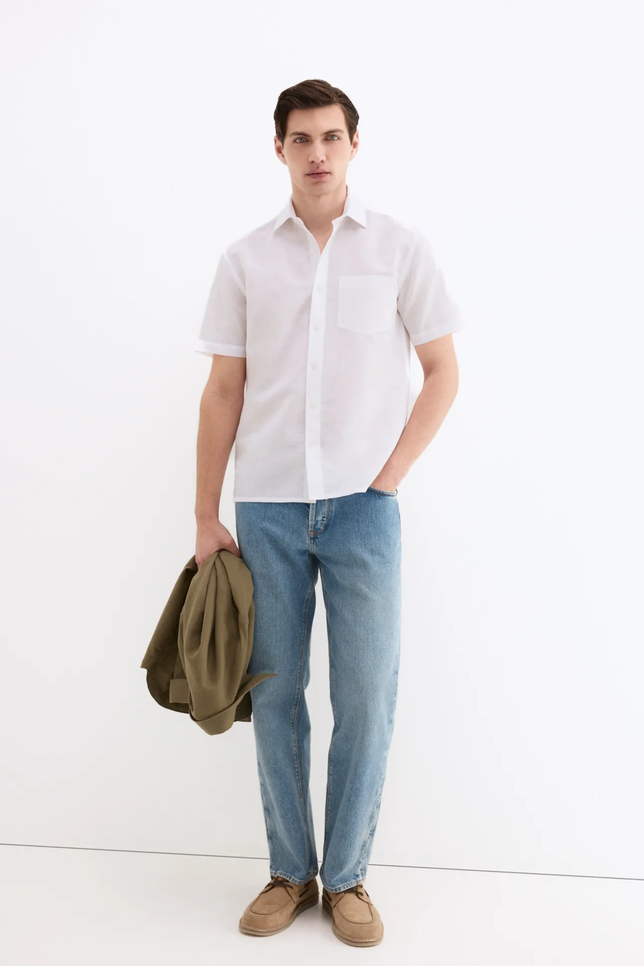 Camisa lisa lino algodón