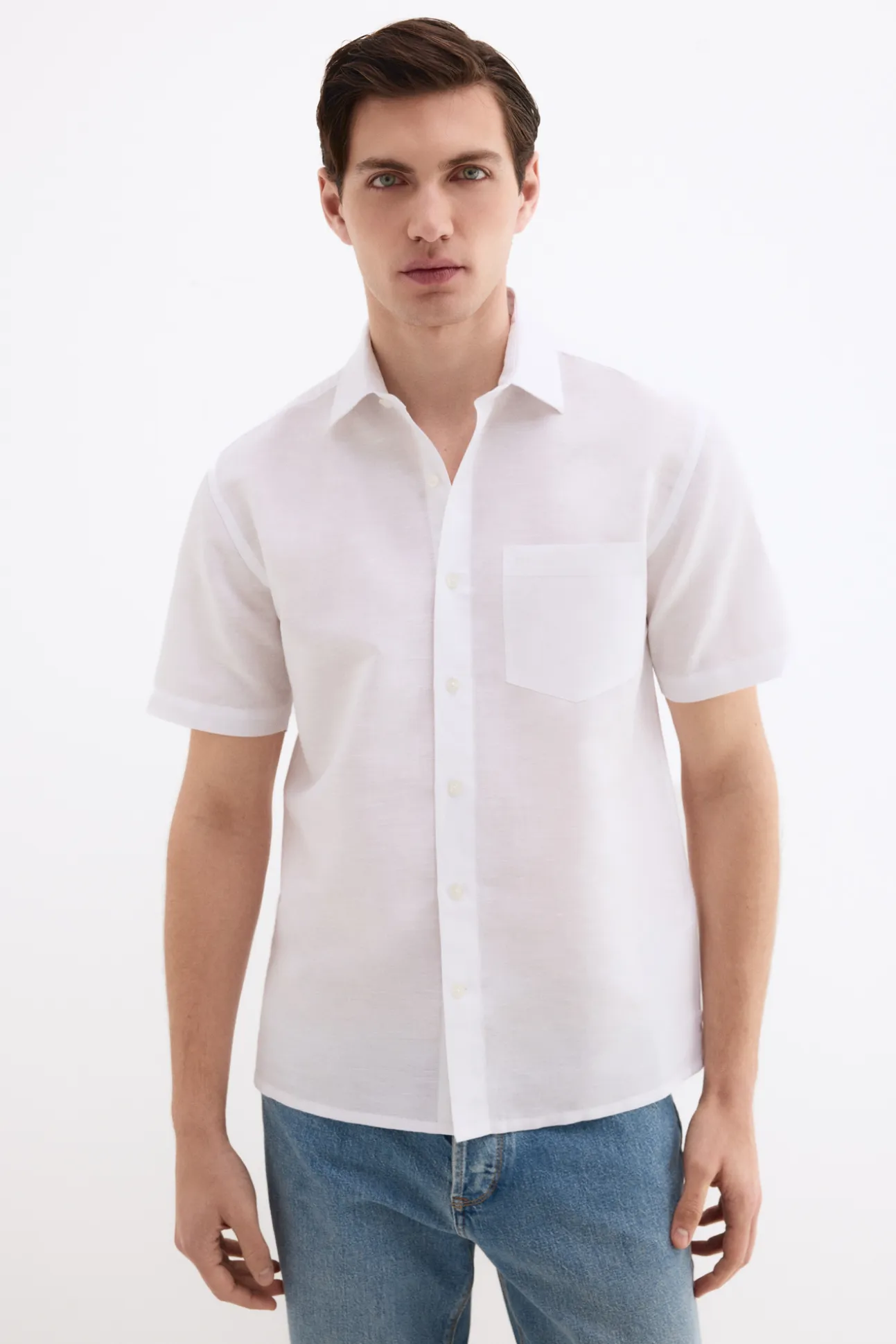 Camisa lisa lino algodón