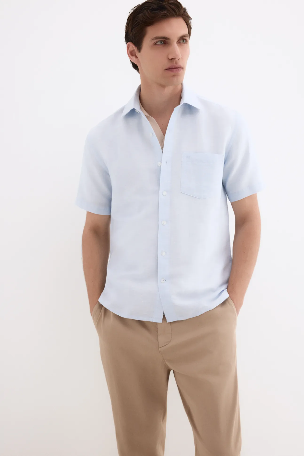 Camisa lisa lino algodón