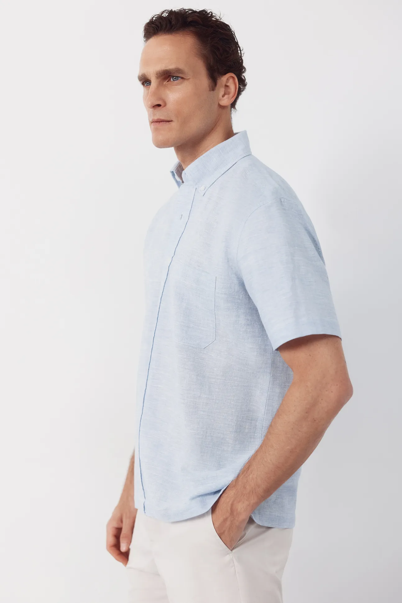 Camisa manga corta tejido de lino