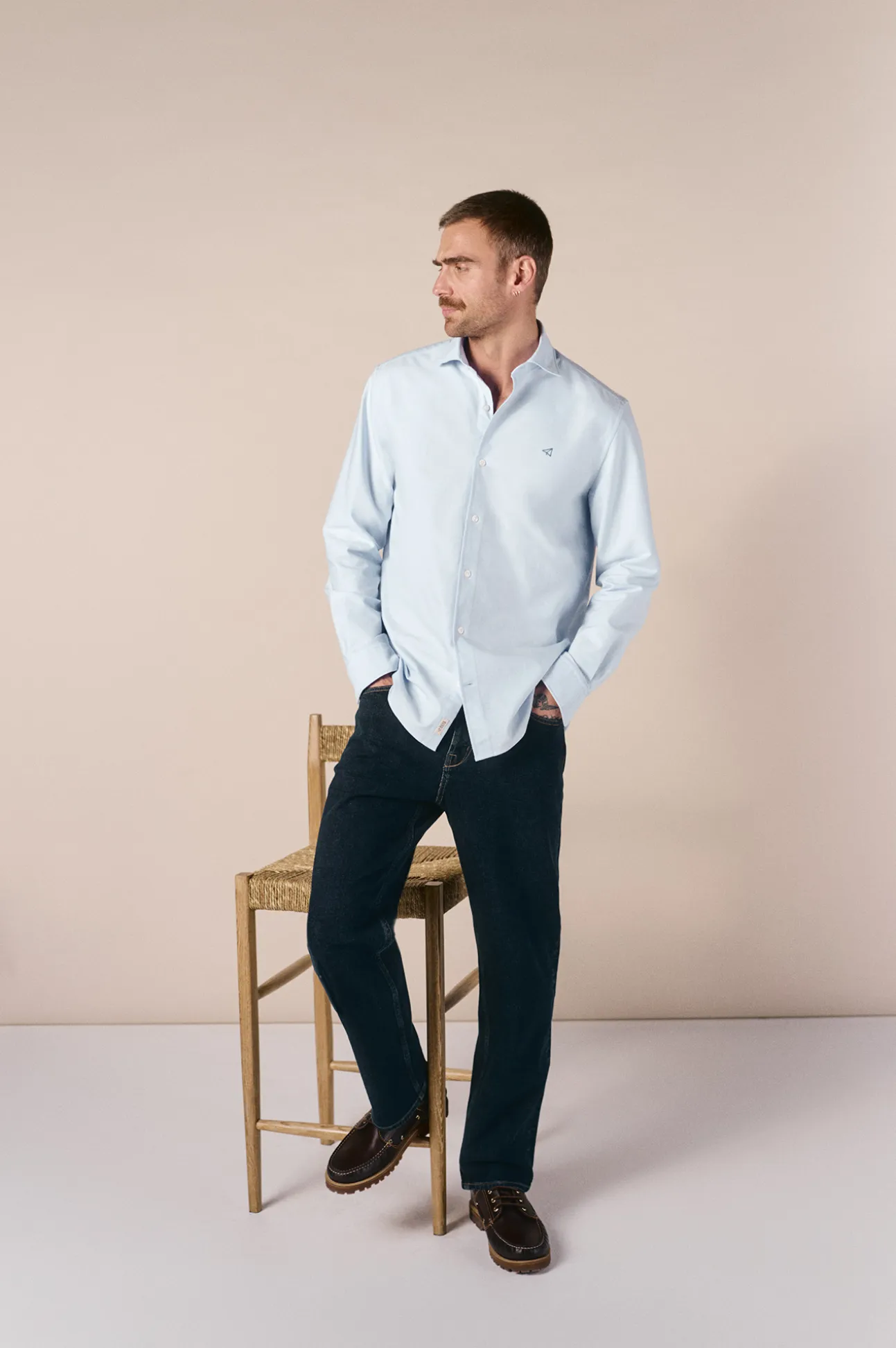 Camisa oxford liso manga larga