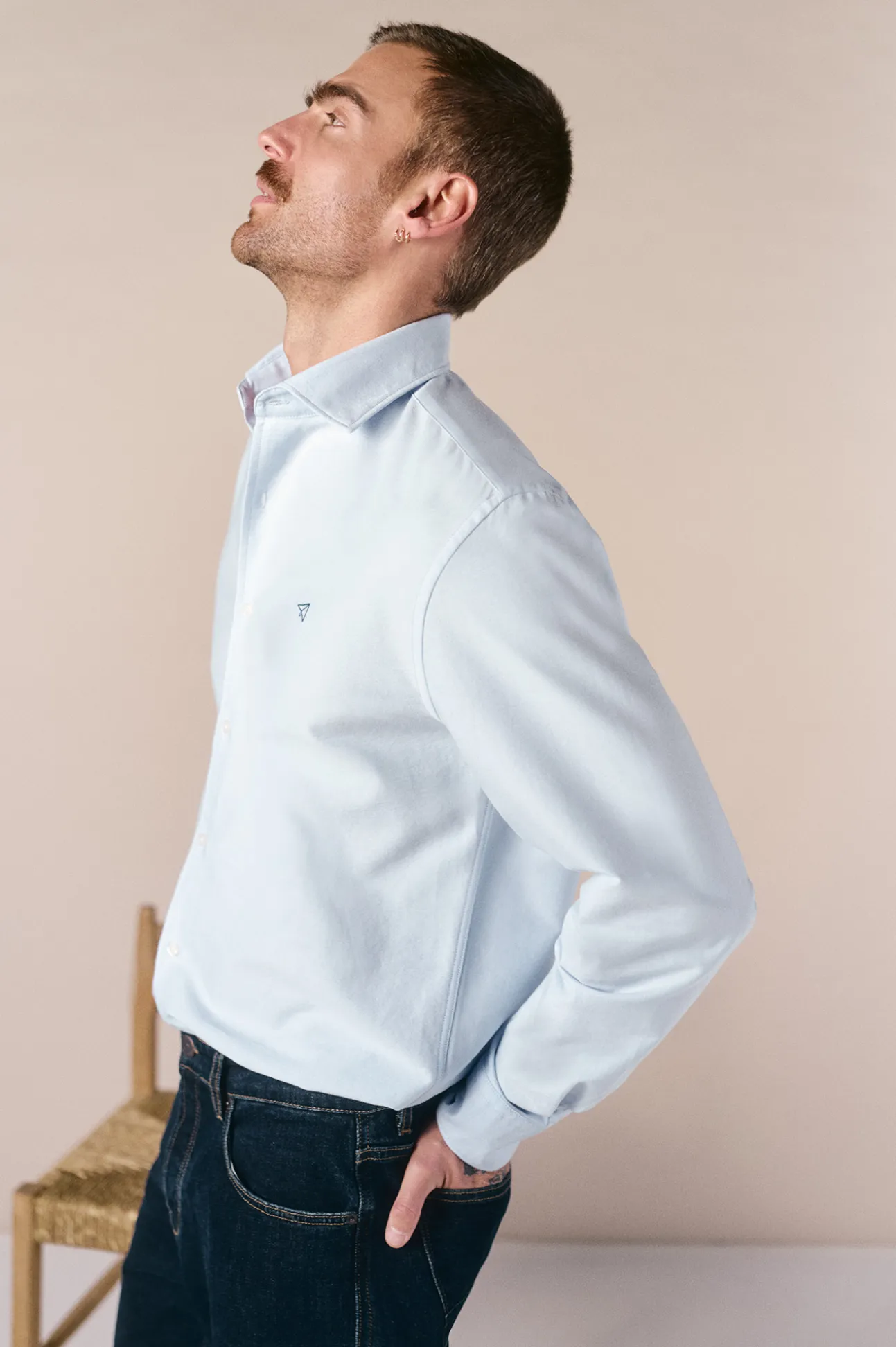 Camisa oxford liso manga larga