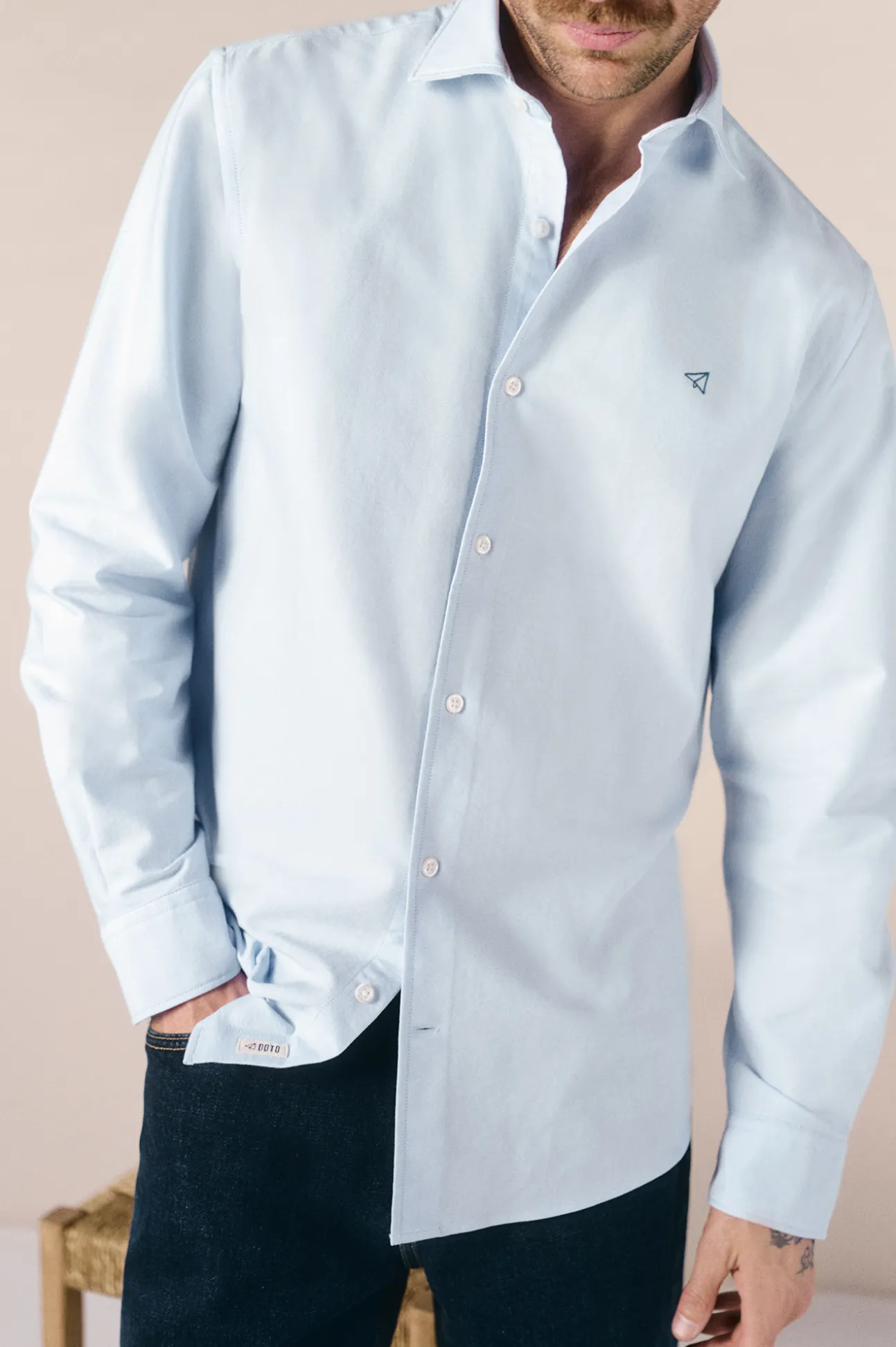 Camisa oxford liso manga larga