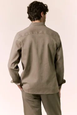 Camisa rayas lino manga larga