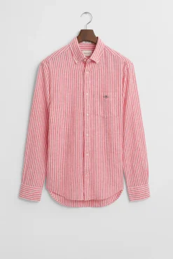 Camisa Regular Fit de lino y algodón a rayas