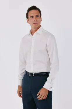 Camisa vestir lisa fácil plancha puño gemelos