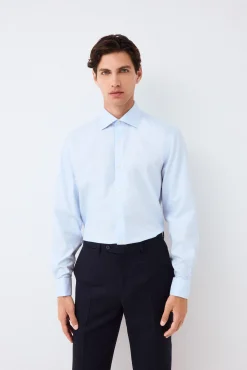 Camisa vestir lisa non iron + antimanchas puño gemelo