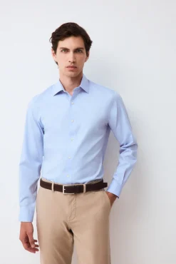 Camisa vestir lisa non iron + antimanchas slim fit