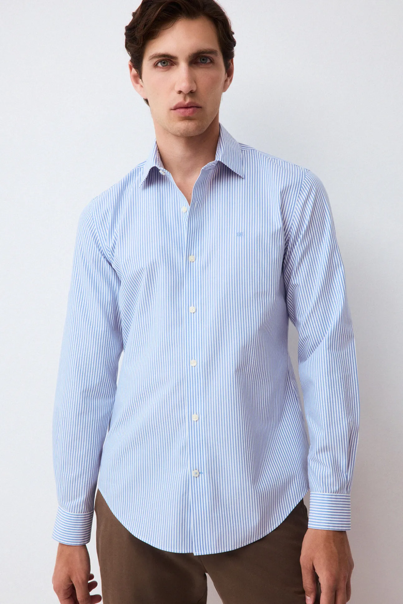 Camisa vestir rayas non iron + antimanchas slim fit