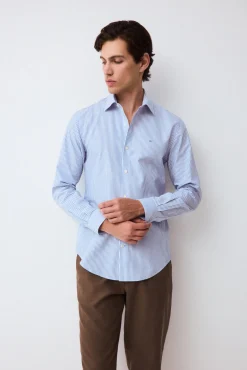 Camisa vestir rayas non iron + antimanchas slim fit