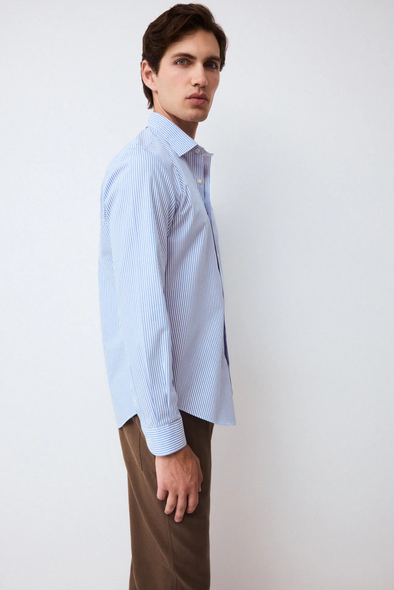 Camisa vestir rayas non iron + antimanchas slim fit