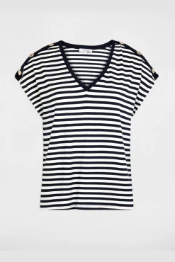 Camiseta de rayas con cuello v
