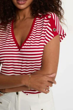 Camiseta de rayas con cuello v