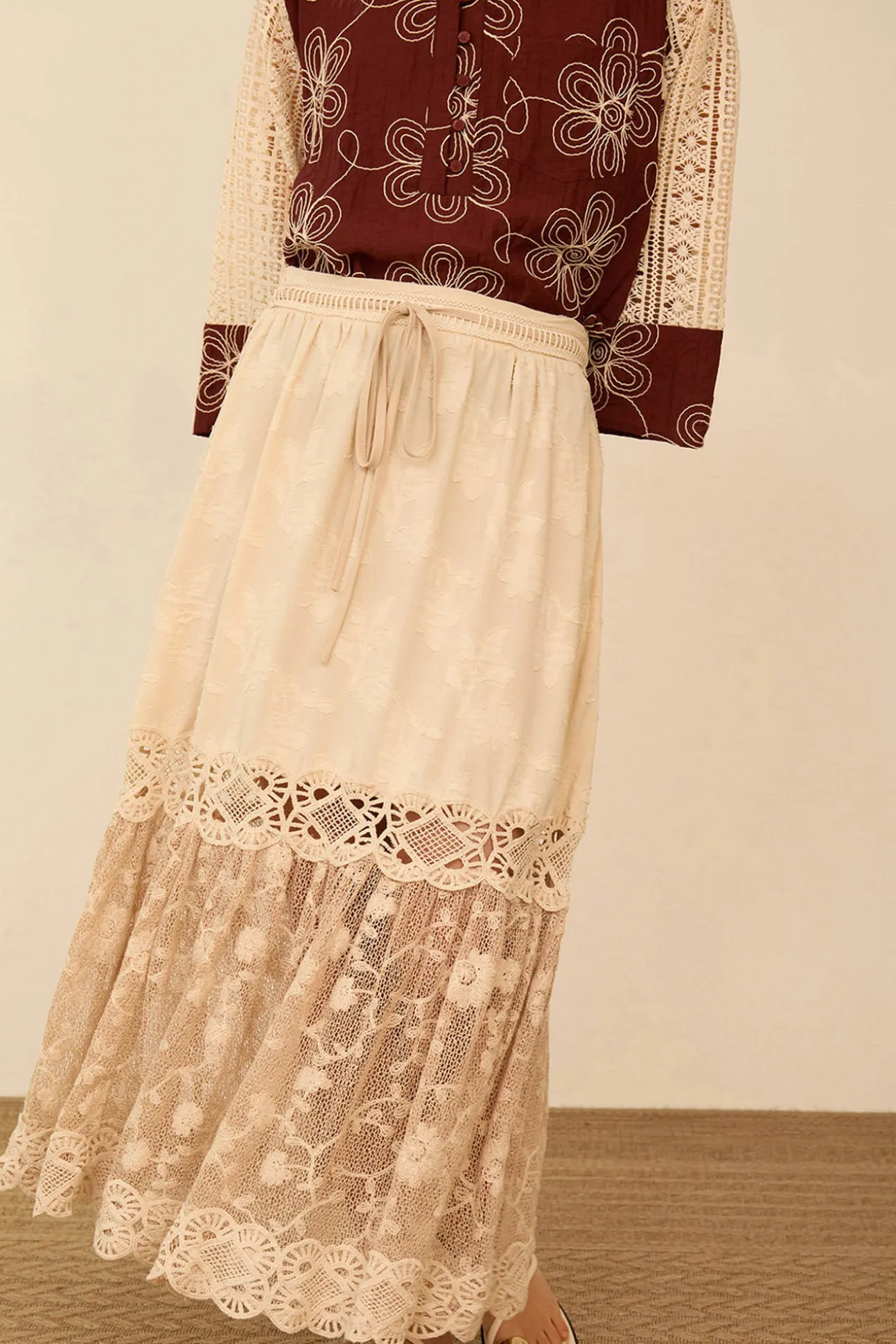 Falda midi bimateria