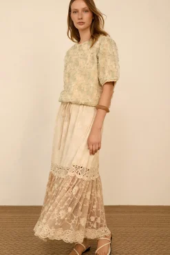 Falda midi bimateria