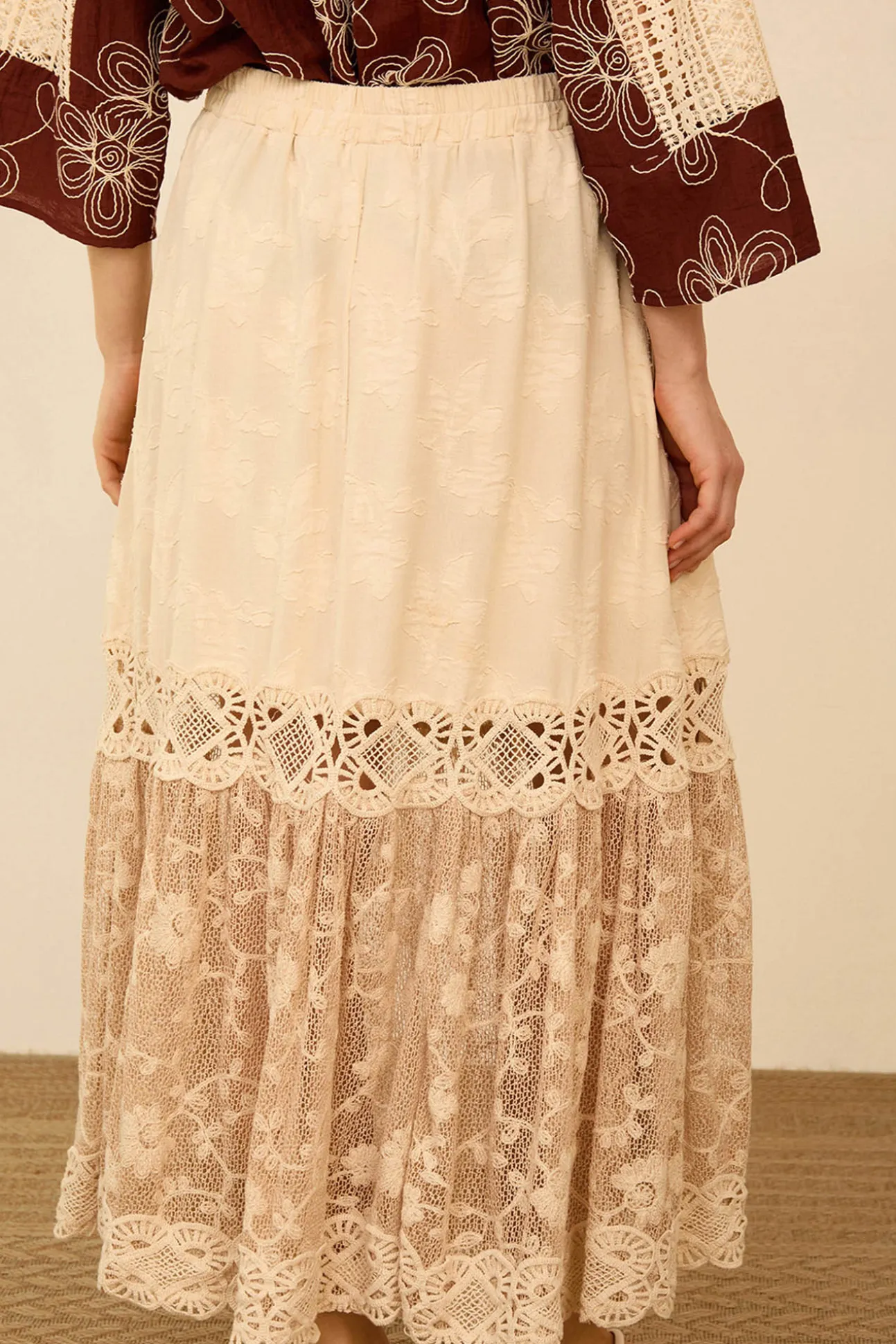 Falda midi bimateria