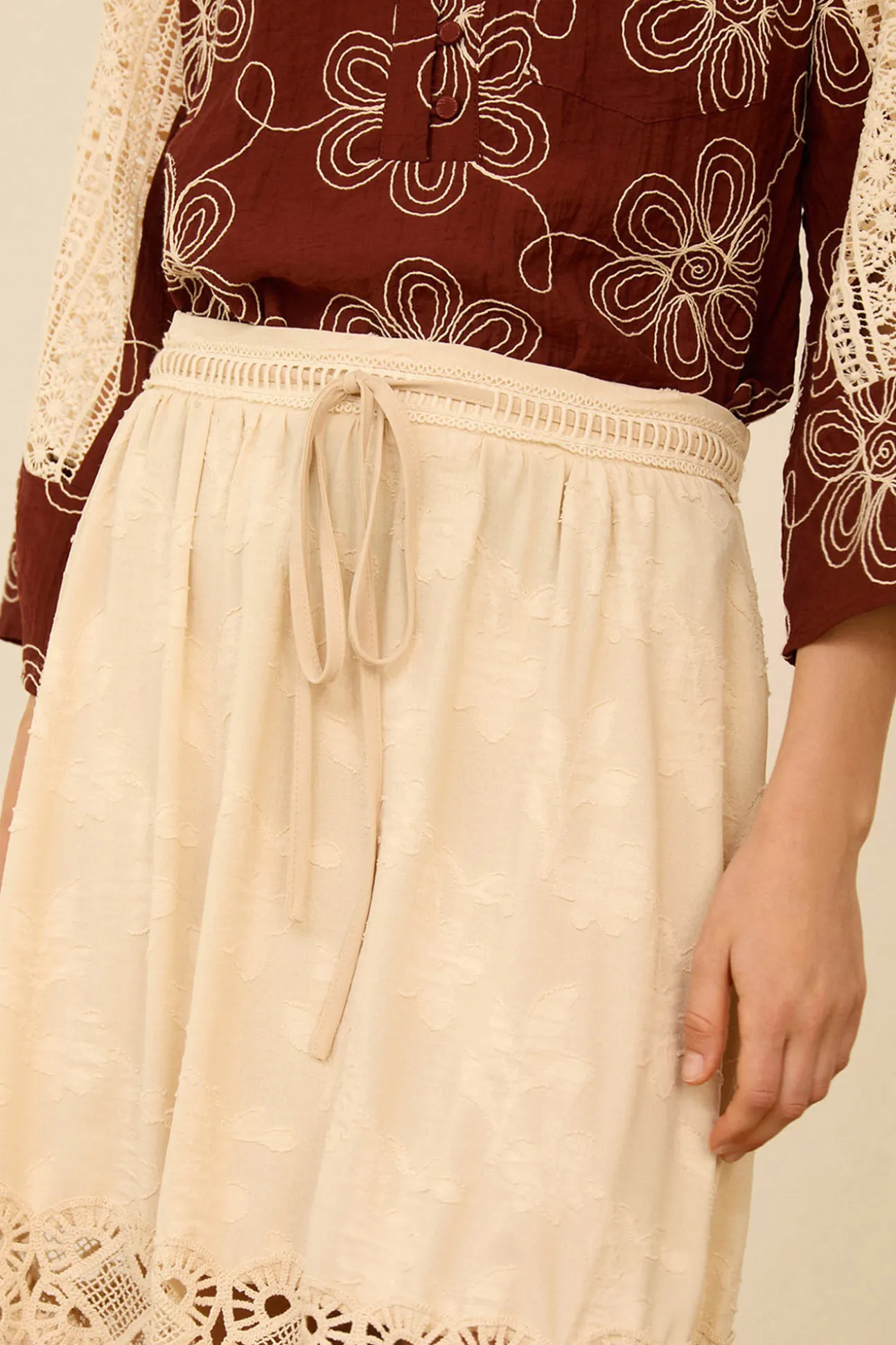 Falda midi bimateria