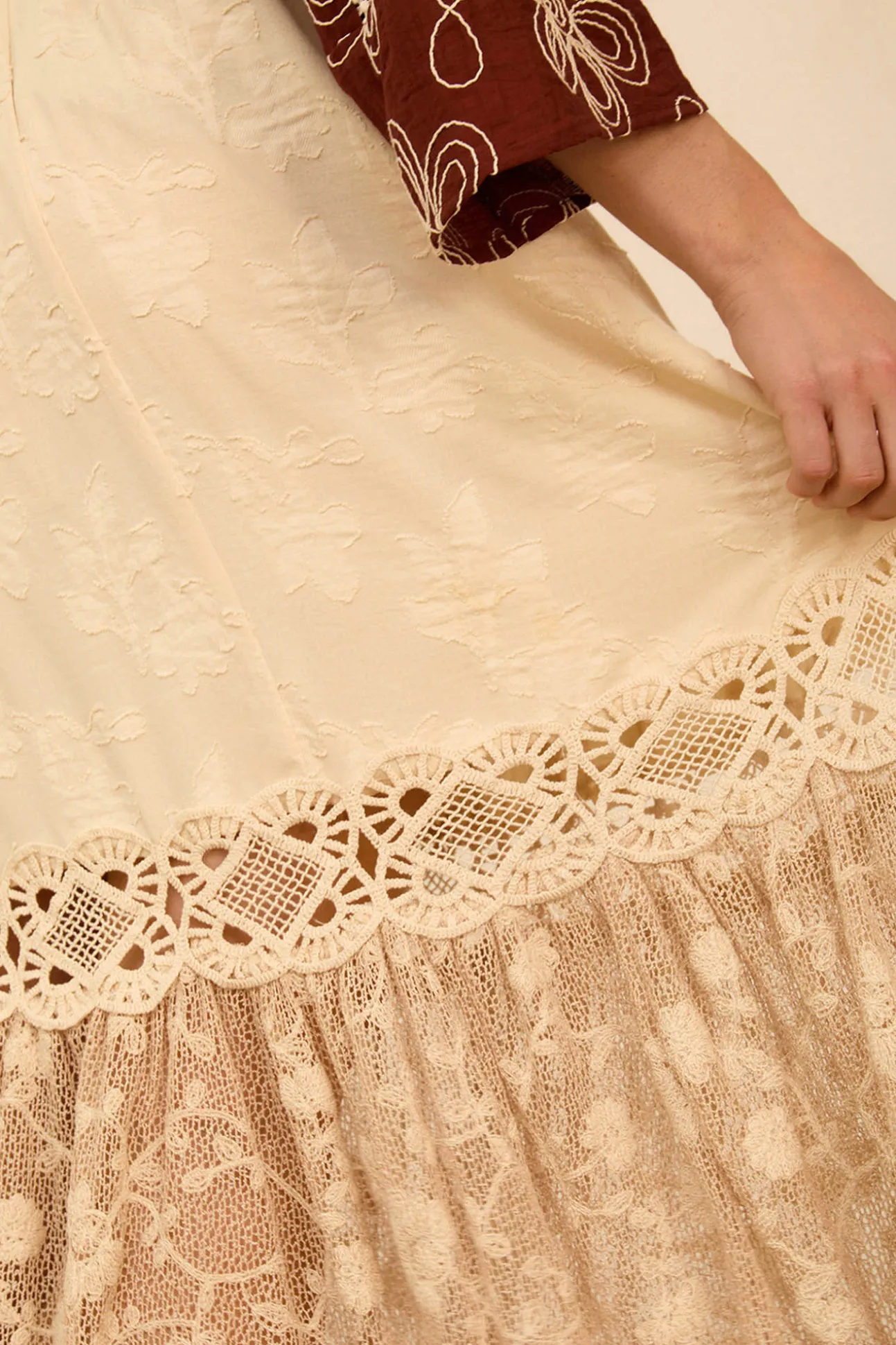 Falda midi bimateria